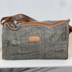 Samsonite Vtg‎ Tweed Jute Small Duffle Purse Carry-On Luggage